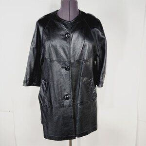 Vintage Black Leather Button Up Dress Jacket